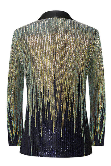 Blazer de bal noir à revers cranté à simple boutonnage avec paillettes pour hommes